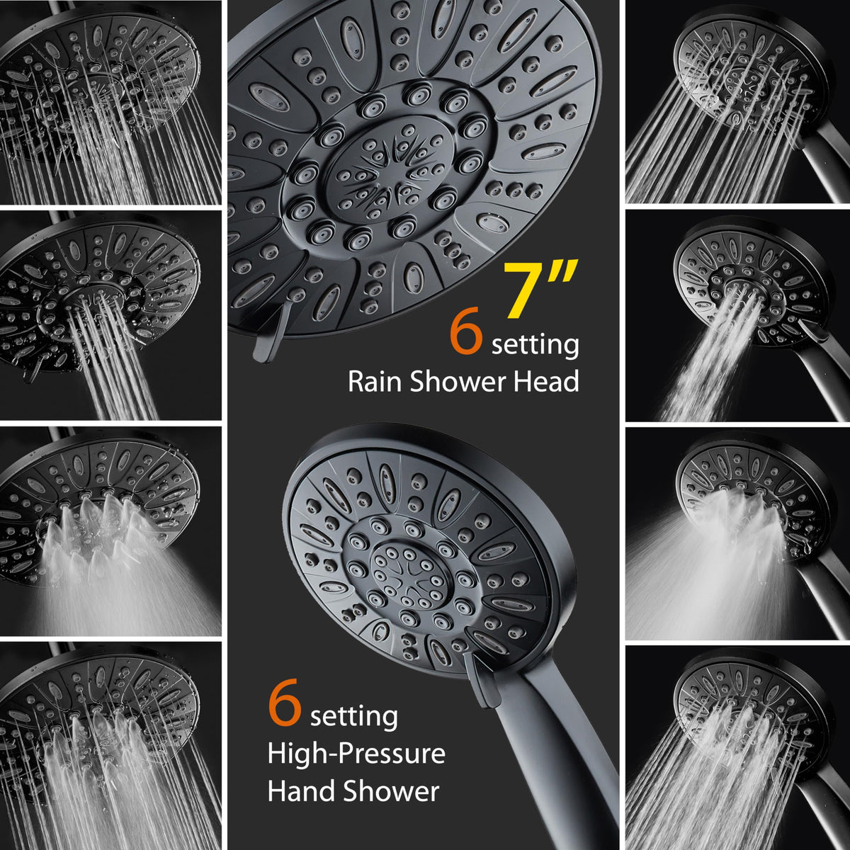 7" Premium High Pressure 3 (2.5 Gallons Per Minute / Matte Black)