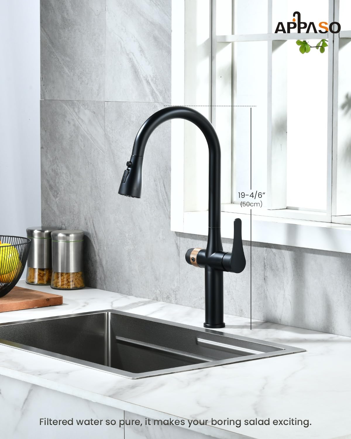 Black Kitchen Faucet with Water Filter (Black Matte)