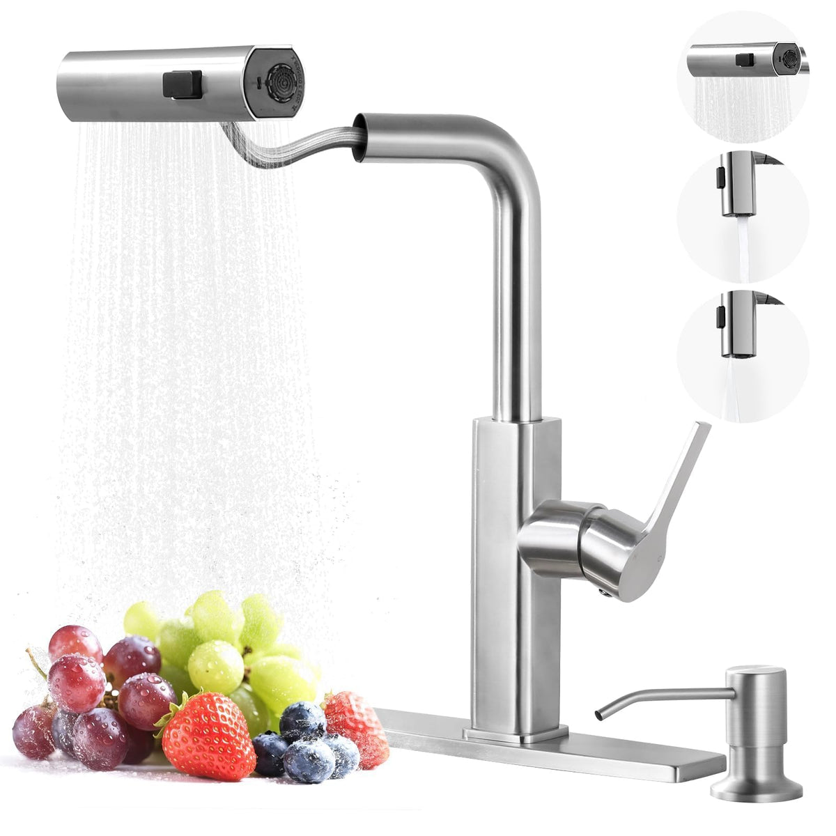 Kitchen Faucet with Pull Down Sprayer (Brushed Nickel / with soap dispenser)