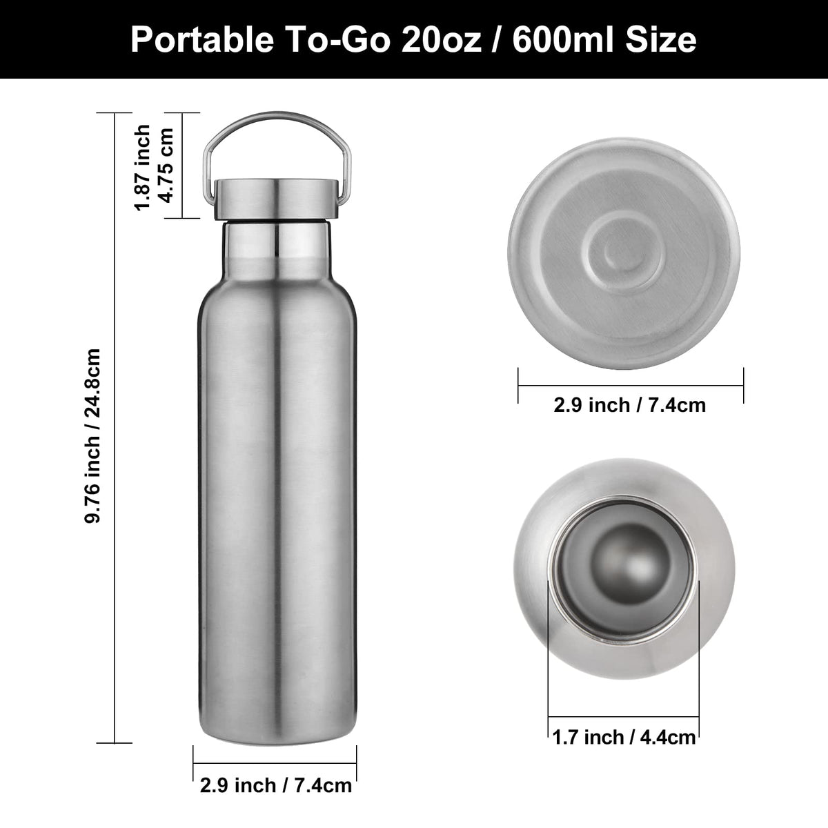 20 Ounce Insulated Stainless Steel Water Bottle (Silver)