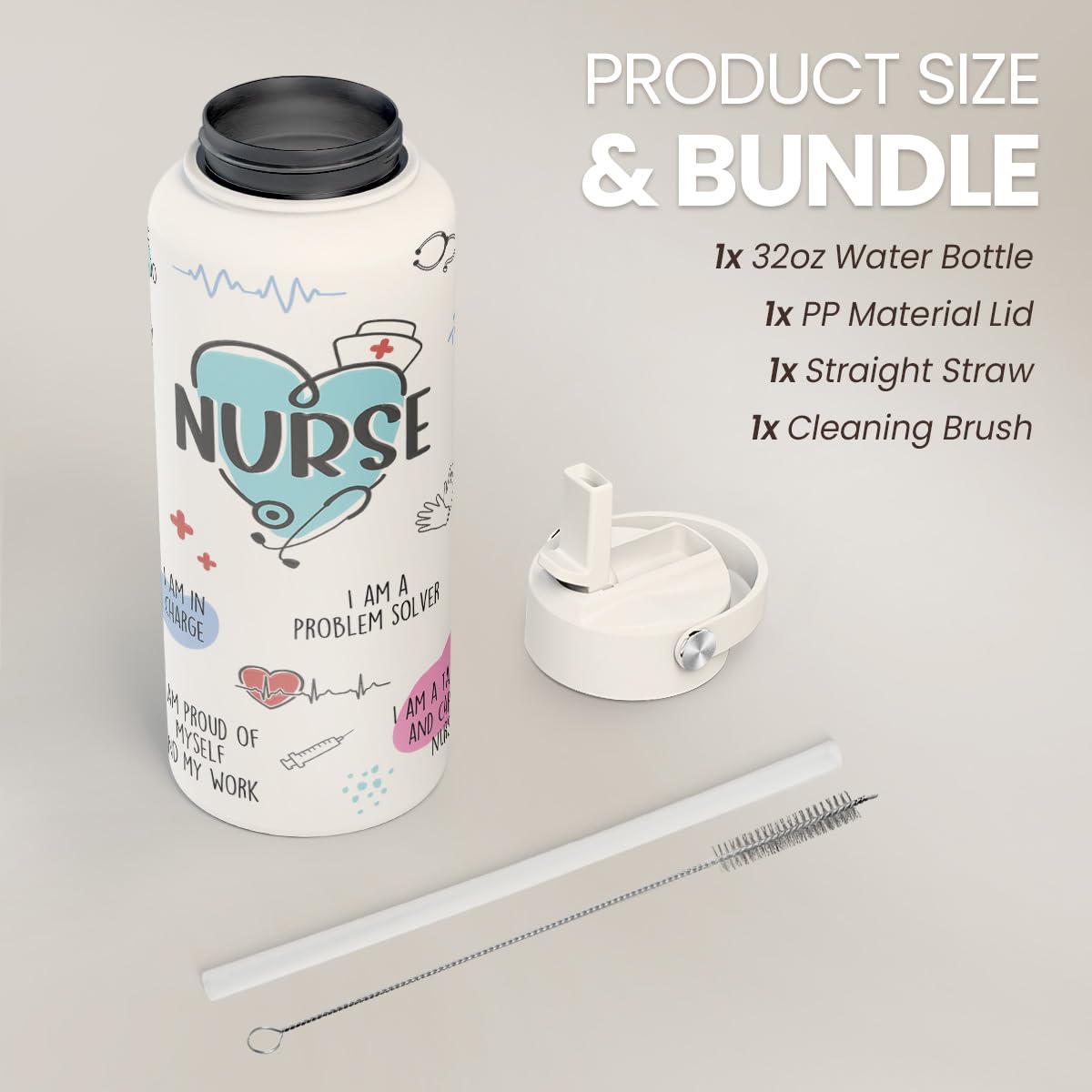 Nurse Water Bottle 32oz Stainless Steel Insulated with Lid (Nurse 1)