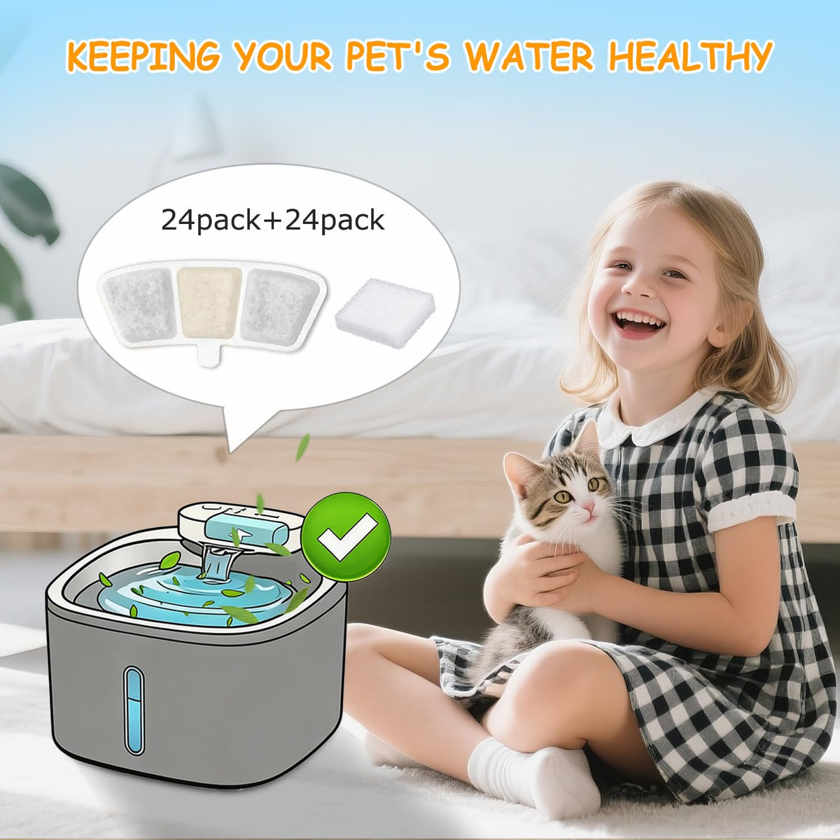 24 Pack PW04 3.5L Wireless Pet Fountain Filters for Hard Water