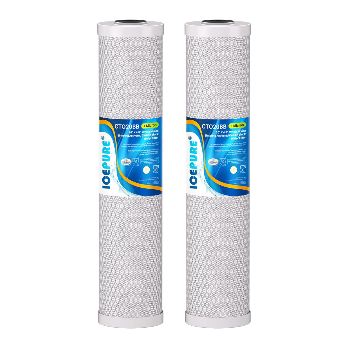1 Micron 20" x 4.5" Whole House CTO Coconut Shell Activated Carbon Water Filter Cartridge Replacement for FC25B