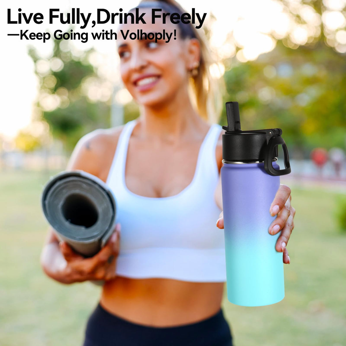 16oz Insulated Water Bottle for Kids with Straw (Purple Blue)