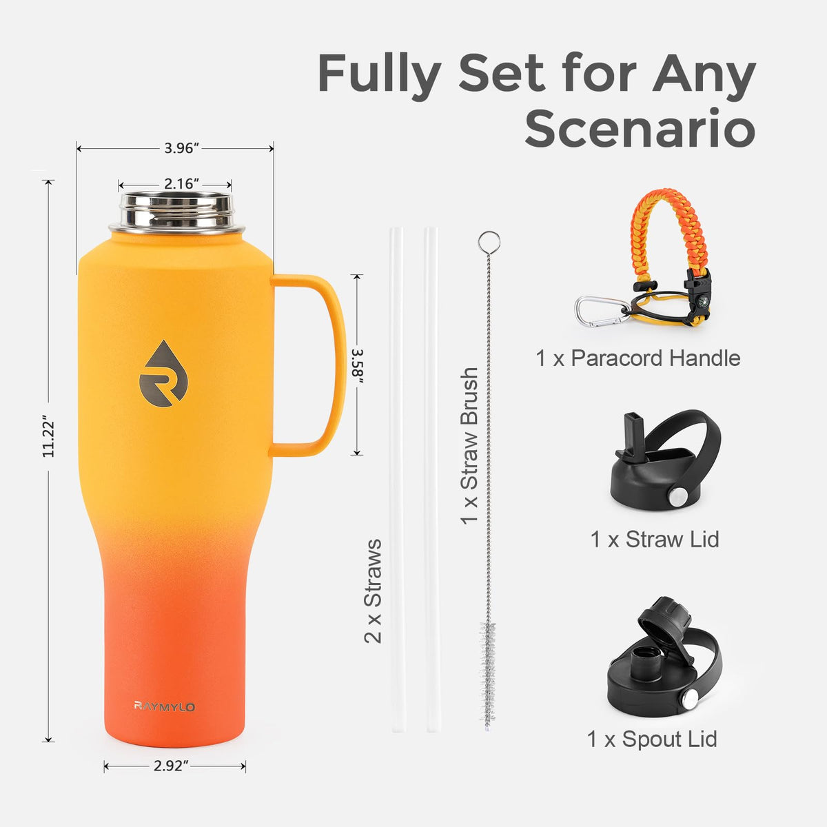 40 oz Insulated Water Bottle with Handle (Ombre Orange / 40 Ounces)