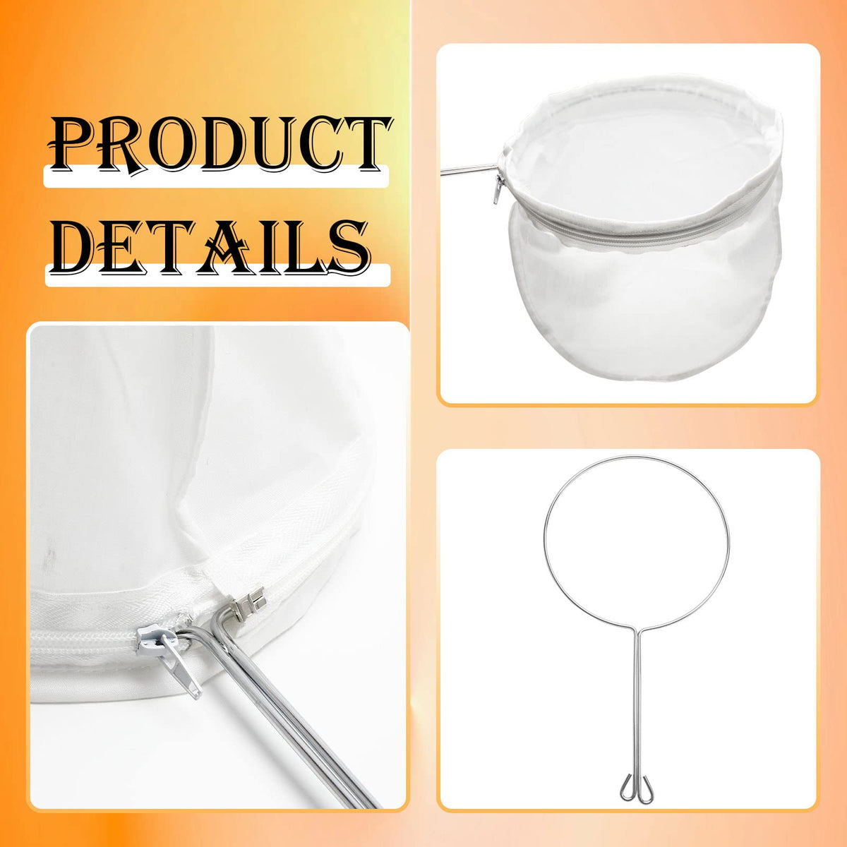 Ultra Fine Mesh Strainer Bag Reusable Food Grade Filter Zipper Bags with Stainless Steel Handle for Filter Coffee Tea Milk Juice Oil