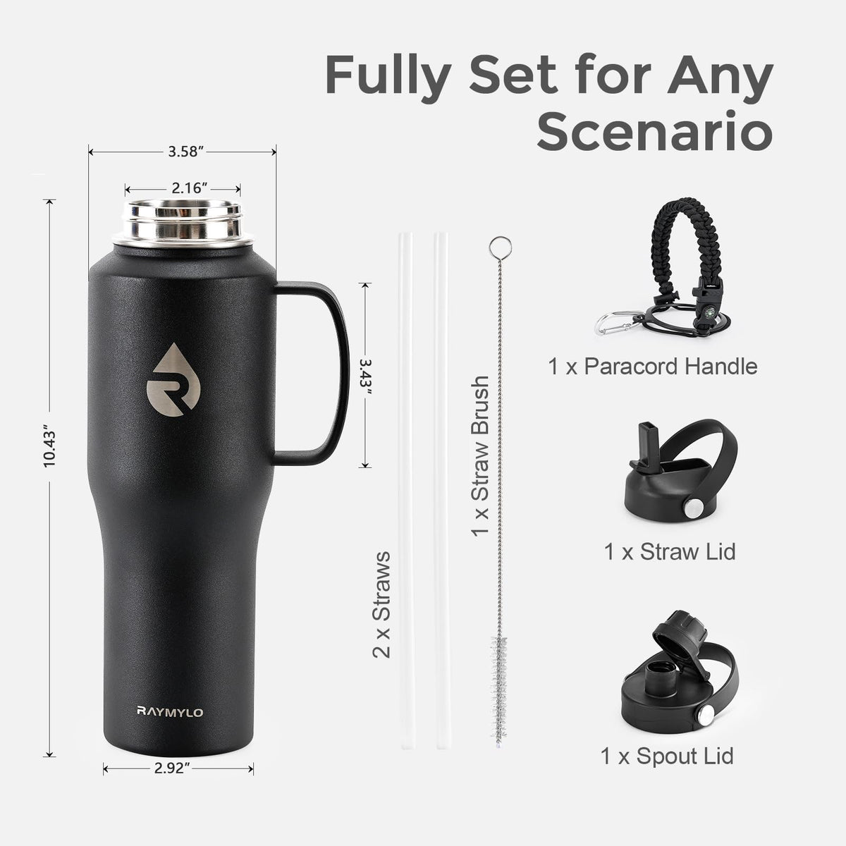 32 oz Insulated Water Bottle with Handle (Magic Black / 32 Ounces)