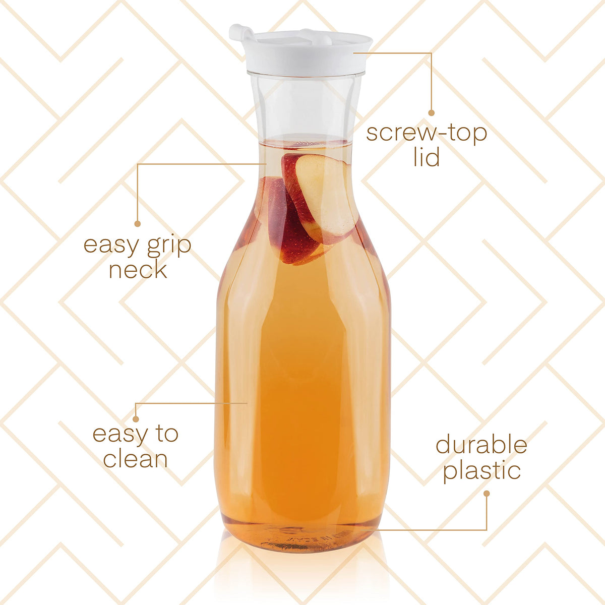 Clear Plastic Water Pitchers Carafes with Flip top White Lids Pack of 6 (50 OZ)