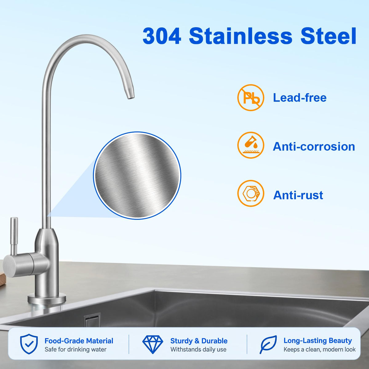 Long Stem Drinking Water Faucet (Brushed Stainless)