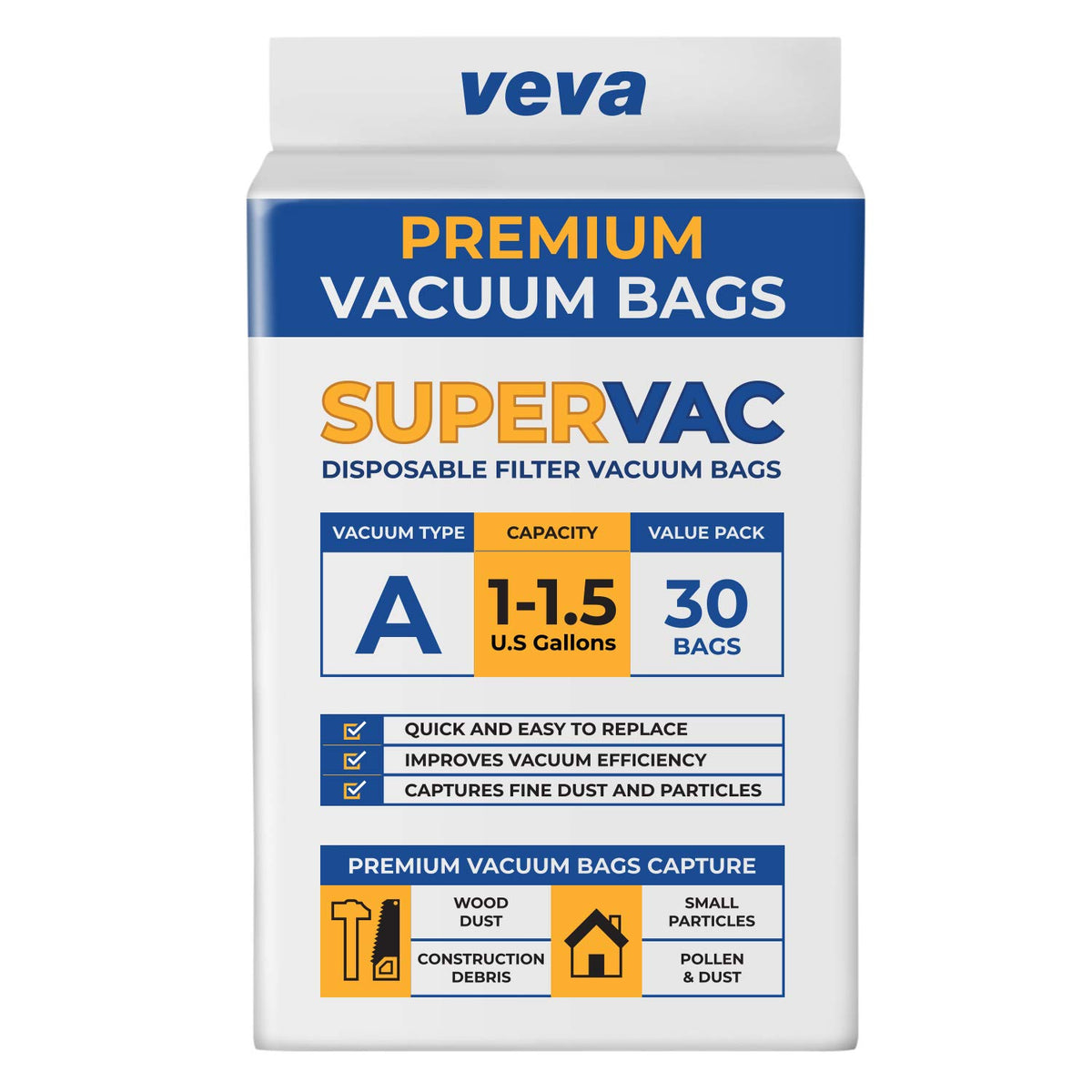 1 1.5 Gallon Filter Bags for Shop Vac Vacuum (1-1.5 Gallon / 30 Pack)