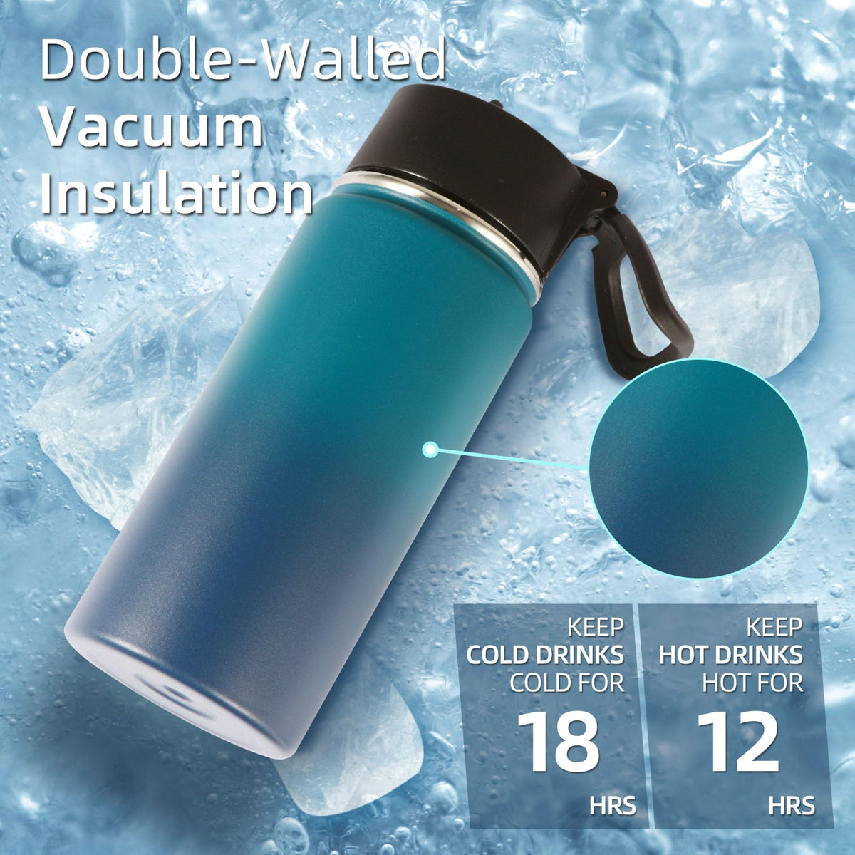 16oz Insulated Water Bottle for Kids with Straw (Dark Night)