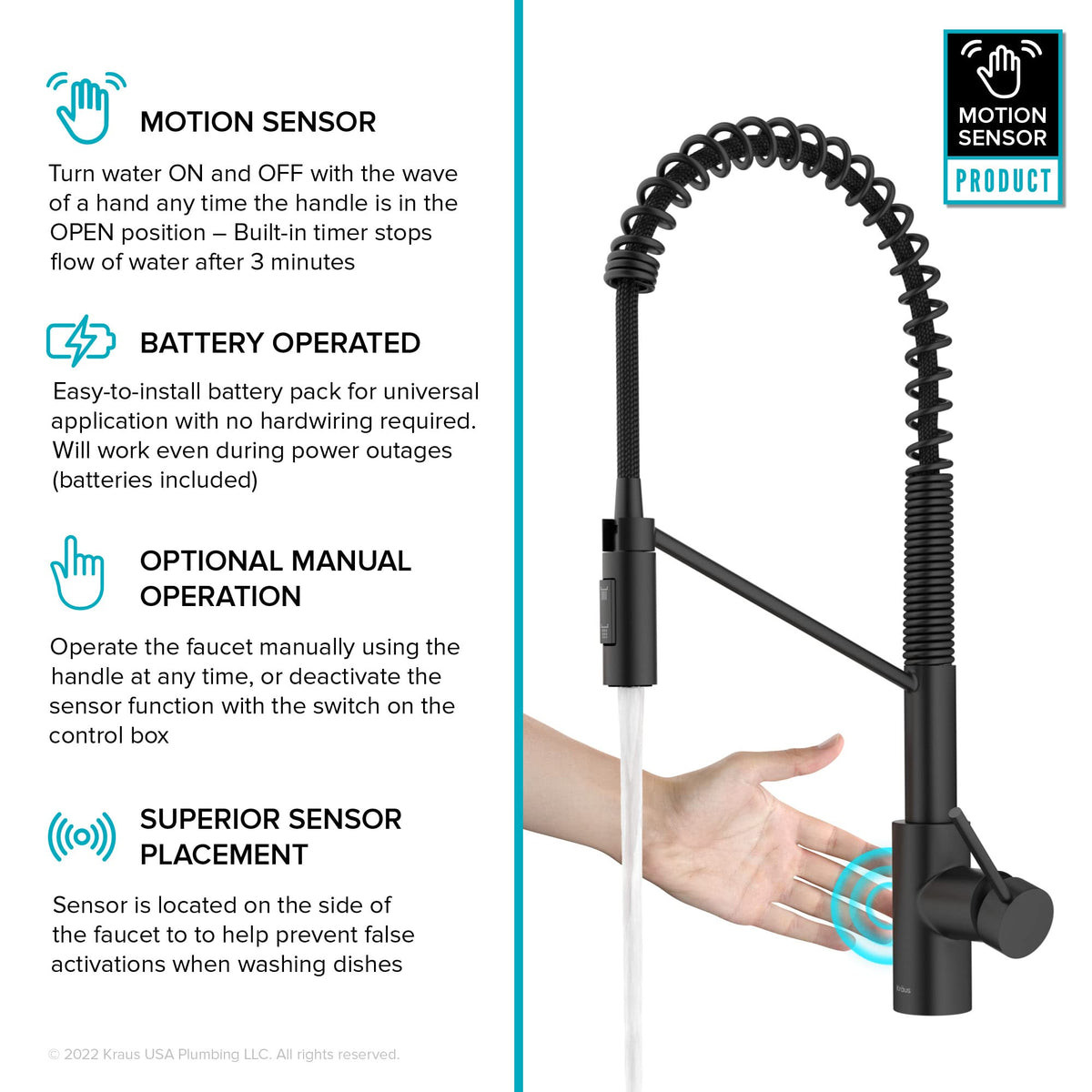 Oletto Touchless Sensor Commercial Pull (Matte Black / Touchless Commercial Style)