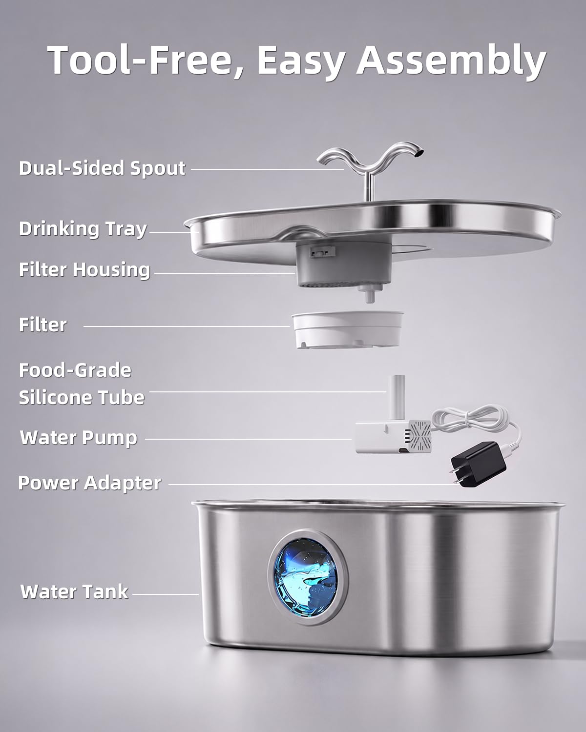 8L/270oz/2Gallon Stainless Steel Dog Water Fountain Pet Fountain