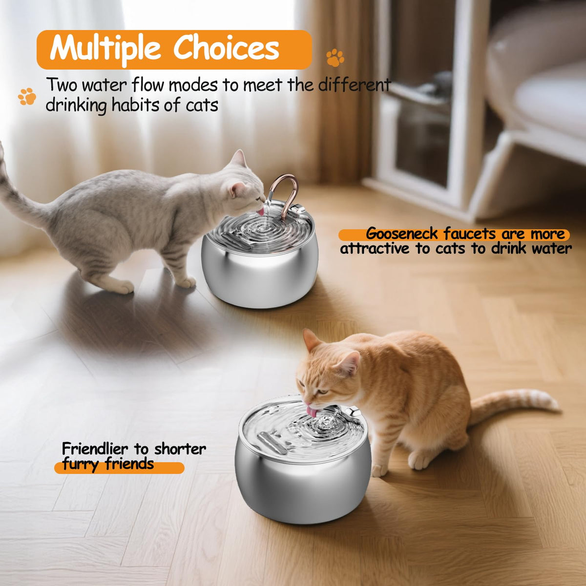 2.5L 84oz Gooseneck Kitty Spout Cat Water Fountain Stainless Steel