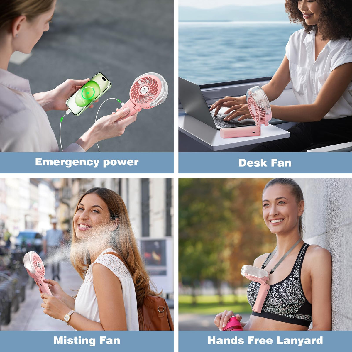 4000mAh Handheld Misting Fan (4000mAh / Pink)
