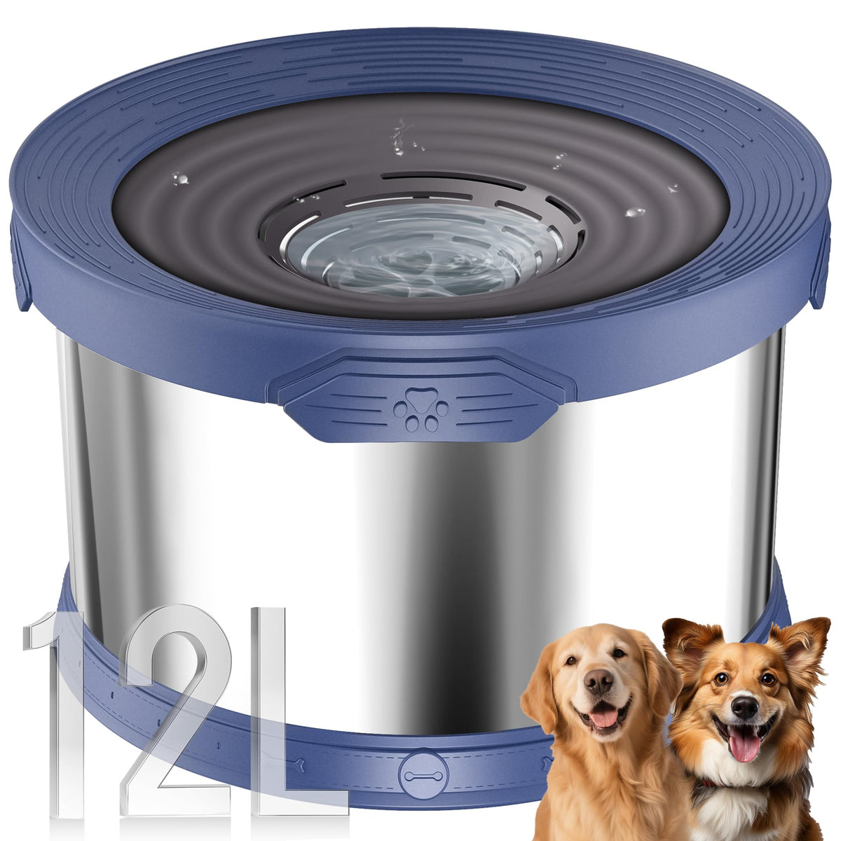 12L Dog Water Bowl No Spill Stainless Steel for Slow Drinking Blue (12L / Blue)