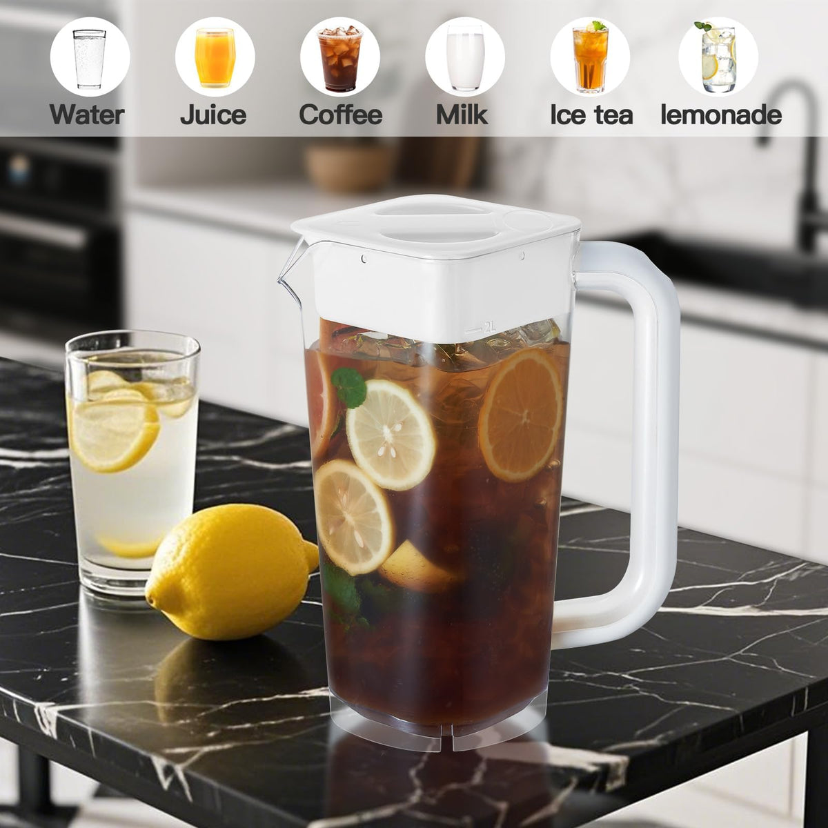 2 Pack Plastic Pitcher with Lid (White & White)