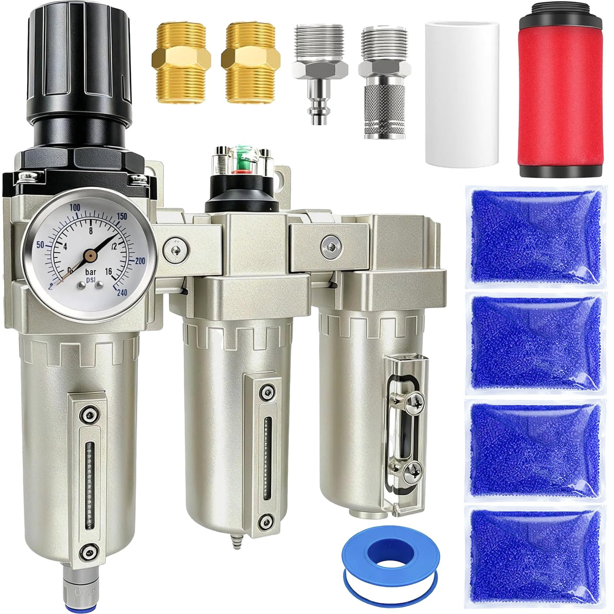 Upgraded 1 2" NPT Heavy Duty Industrial Grade 3 Stage Air Drying System (3 Stage / 1/2" Npt, Auto Drain)