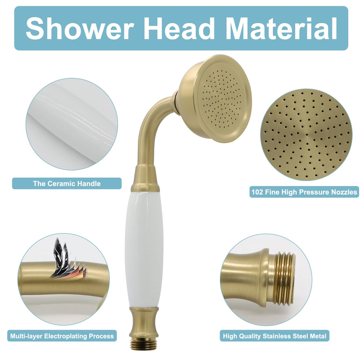 Vintage Handheld Shower Head with 59" Flexible Hose (Brushed Gold)