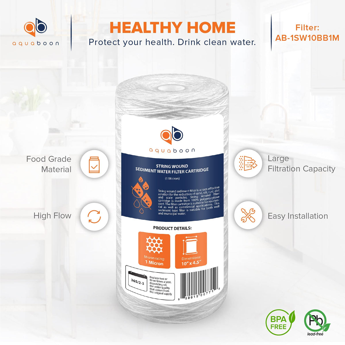 1 Micron 10 x 4.5 String Wound Water Filter Cartridge 2 (1 Micron)