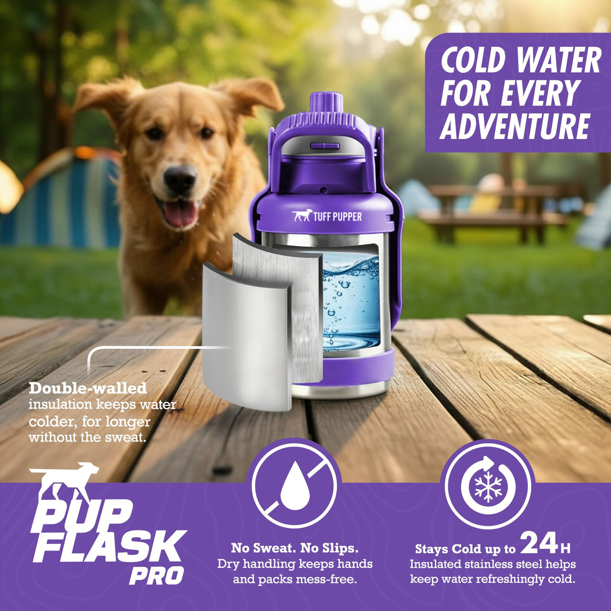 PupFlask Pro Portable Insulated Dog Water Bottle (Ultra Violet / 30 Ounce)