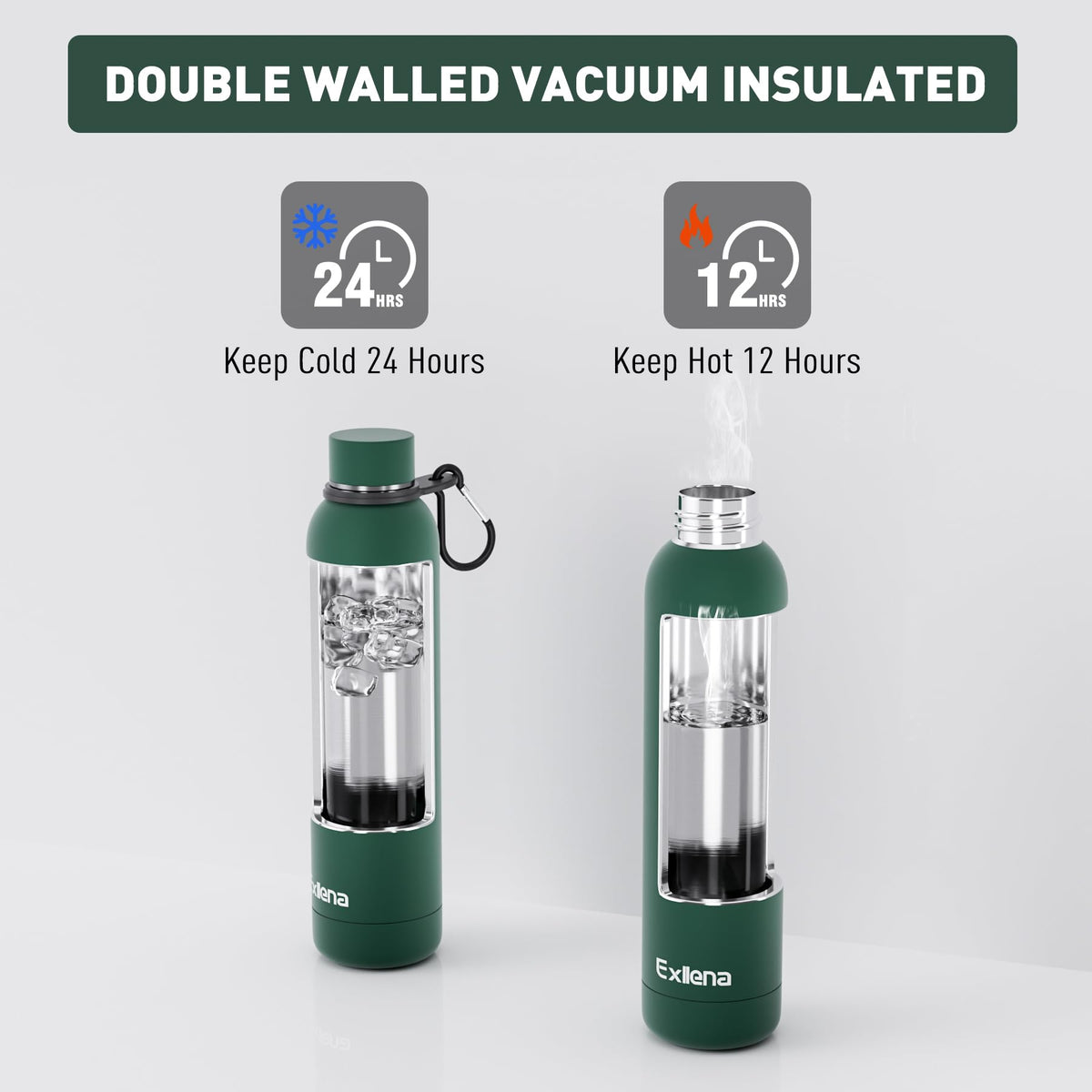 Slim Insulated Water Bottles for Travel 25oz with Clip (25.4 Ounces / Emerald Green)