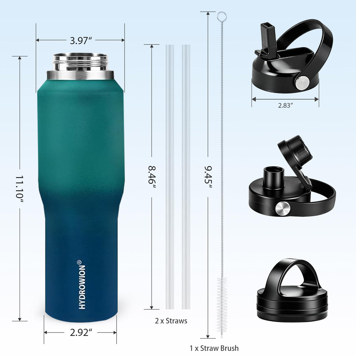 40 oz Insulated Water Bottle Stainless Steel Triple (Green - Blue / 40 Ounces)
