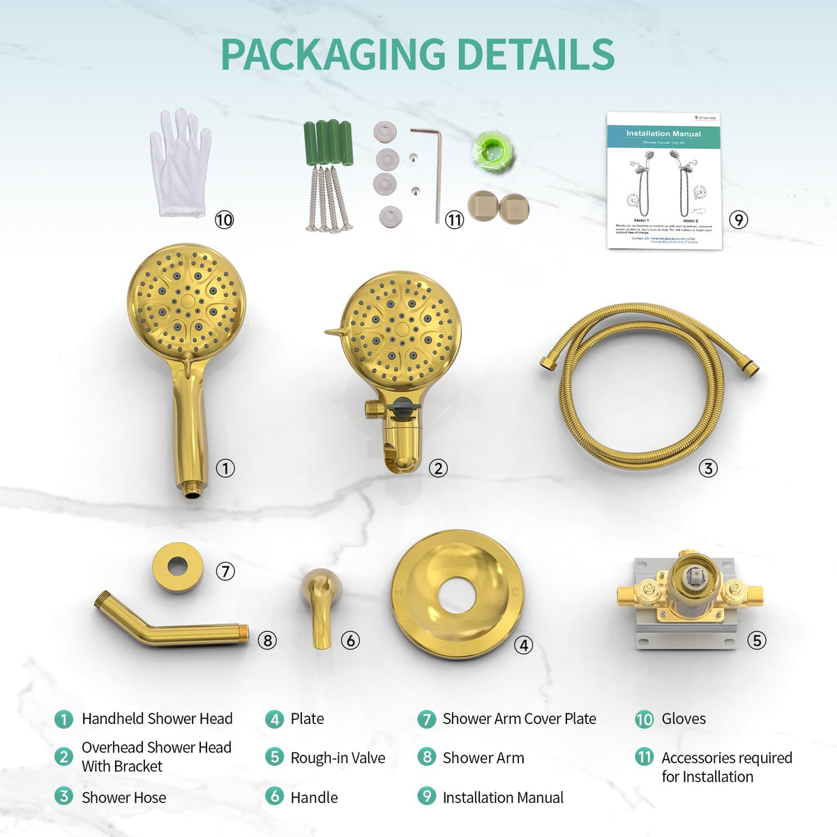 Dual 2 in 1 Shower System with Handheld (Gold)