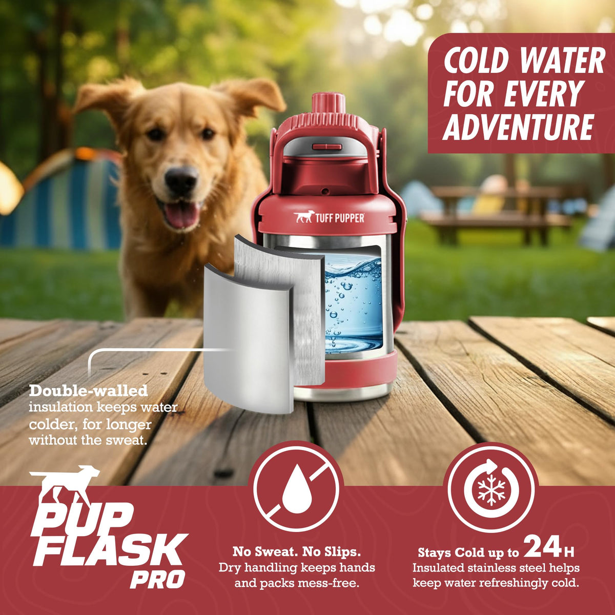 PupFlask Pro Portable Insulated Dog Water Bottle (Red / 50 Ounce)