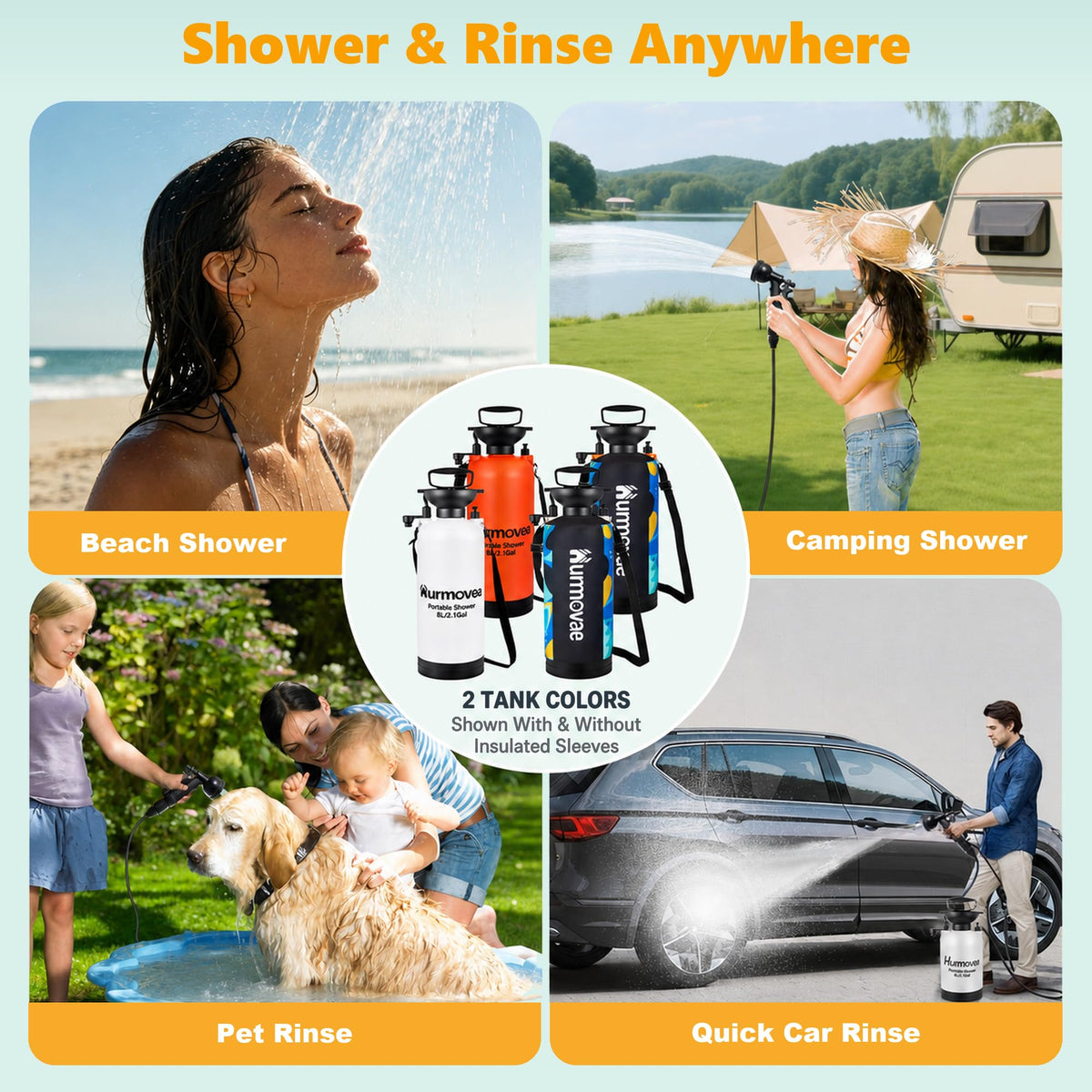 8L/2.1-Gal Portable Shower for Beach & Camping, 10 Spray Patterns (White-8L)