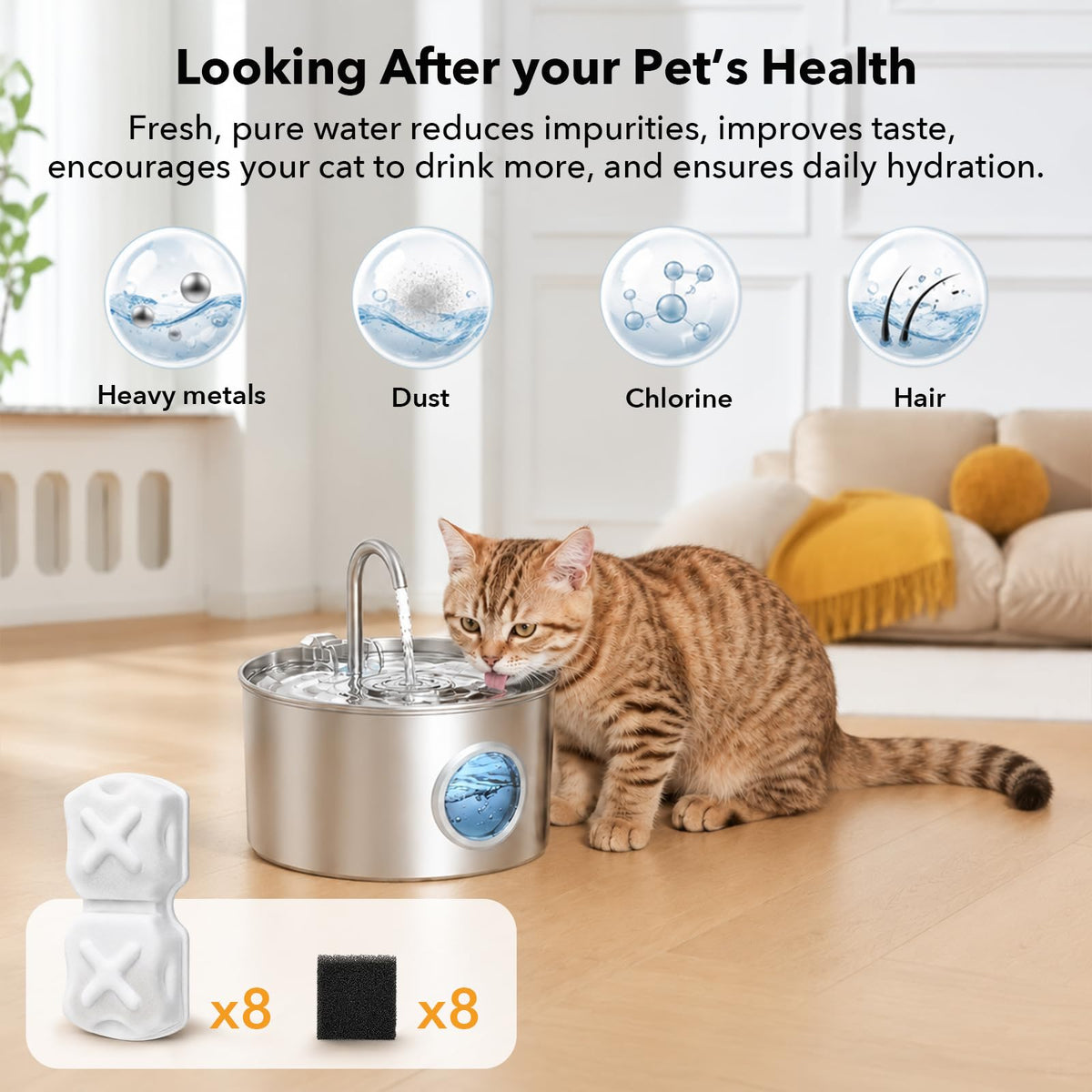 16 Piece Stainless Steel Cat Water Fountain Replacement Fountain Filter