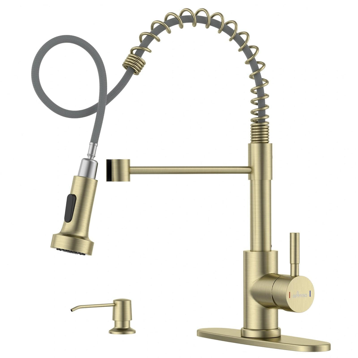 Gold Kitchen Faucet with Pull Down Sprayer and Soap Dispenser (Brushed Gold)