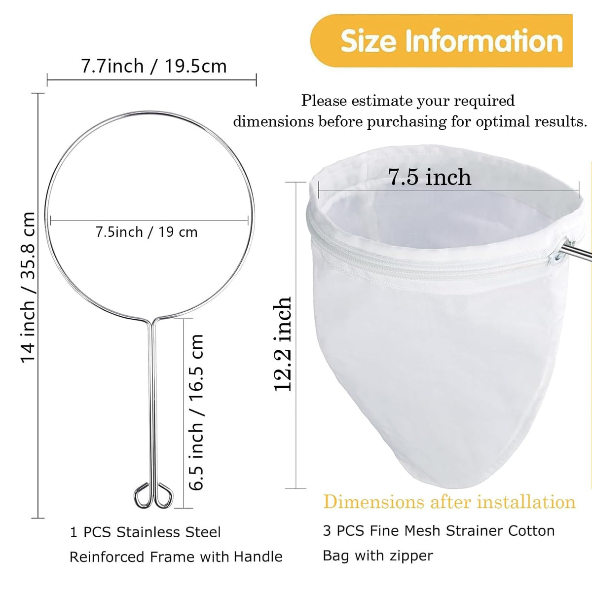 Ultra Fine Reusable Filter Bags with Stainless Steel Handle (Medium)