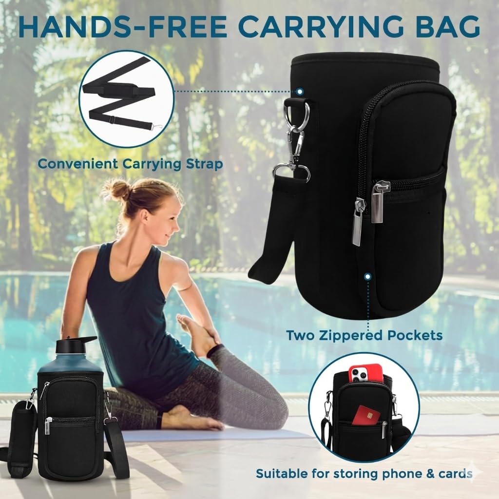 Travel Water Bottle with Carrying Bag (64 Ounces / Deep Water)