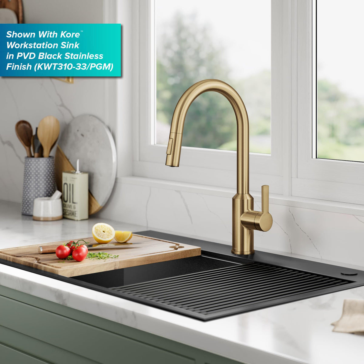 Brushed Brass Touchless Pull Down Kitchen Faucet KSF (Pull Down Touchless Faucet / Brushed Bronze)