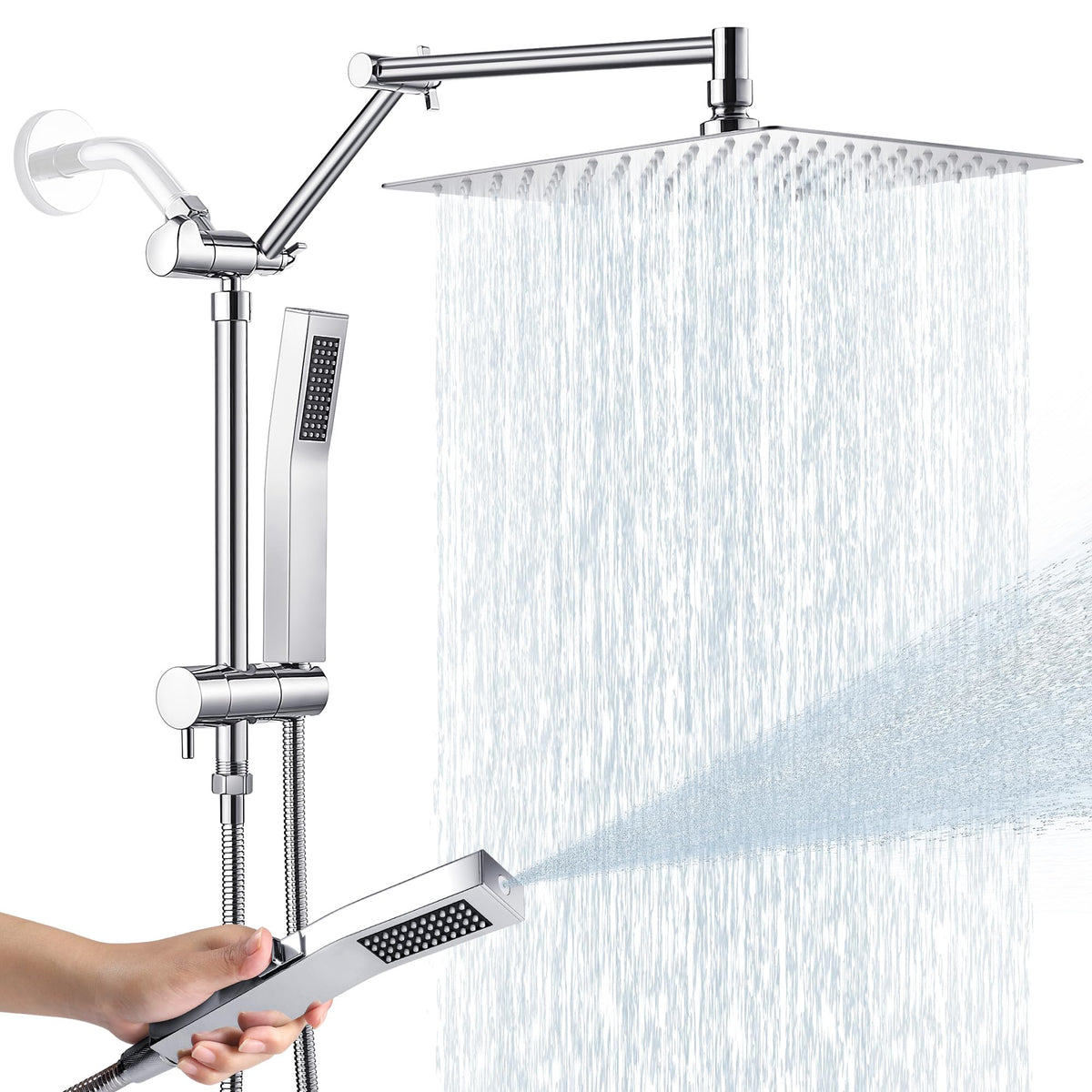 All Metal 12 Inch Rain Shower Head with Handheld Spray Combo (Polished Chrome / 12 Inch)