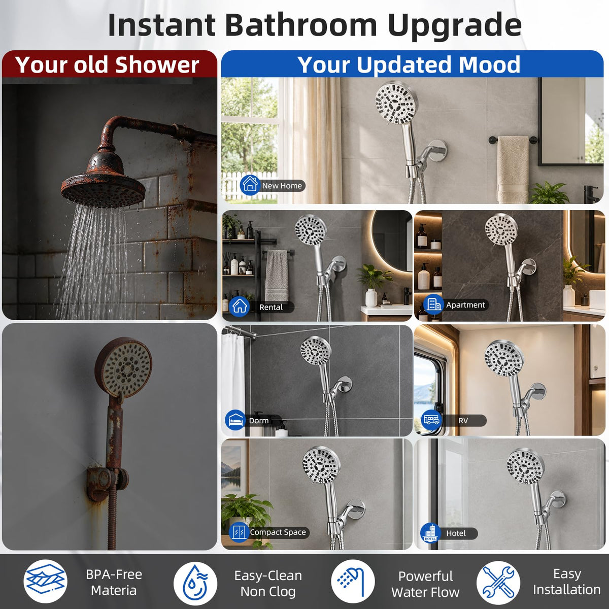 9 Functions High Pressure Handheld Shower Head with Power Wash (Premium Chrome)