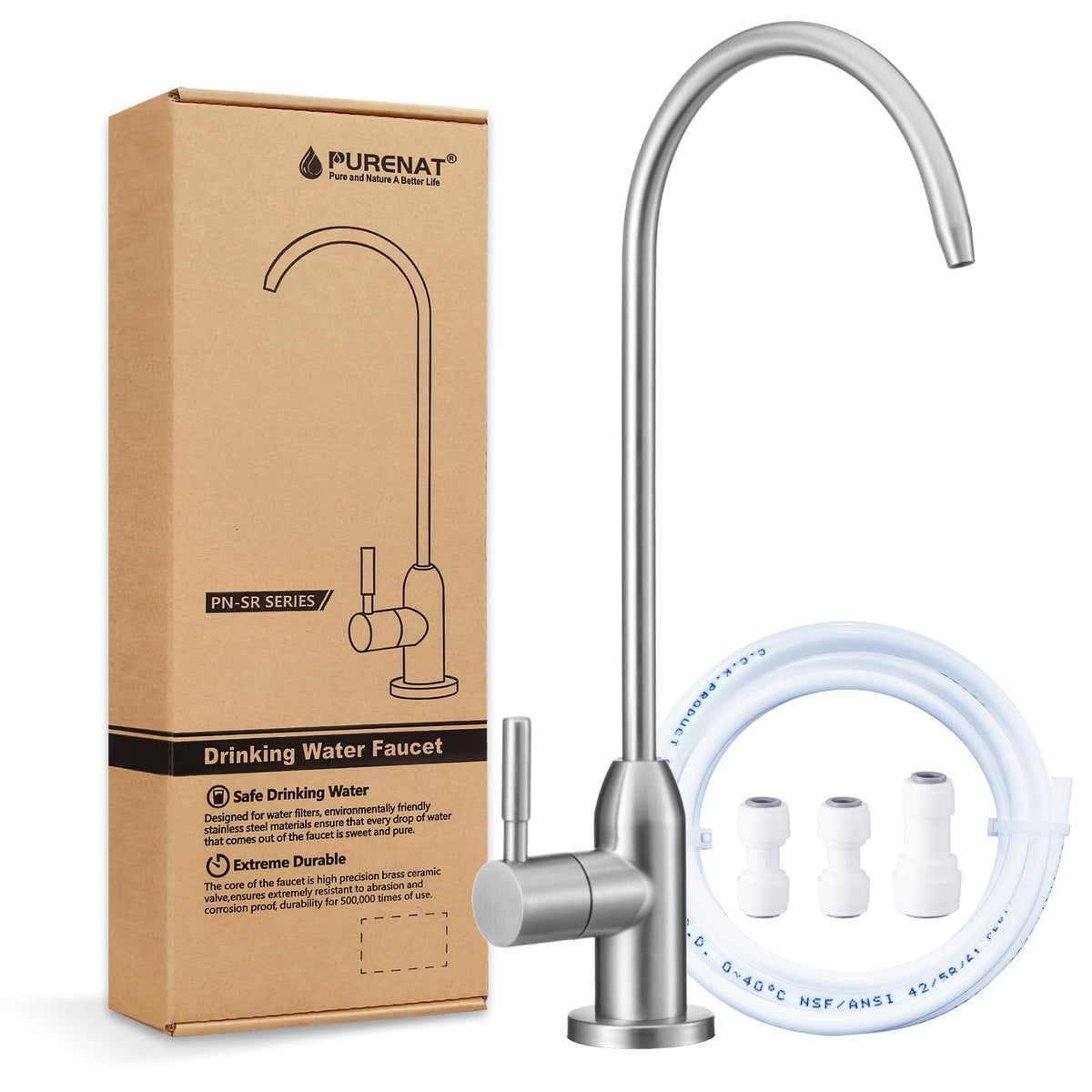 Long Stem Drinking Water Faucet (Brushed Stainless)