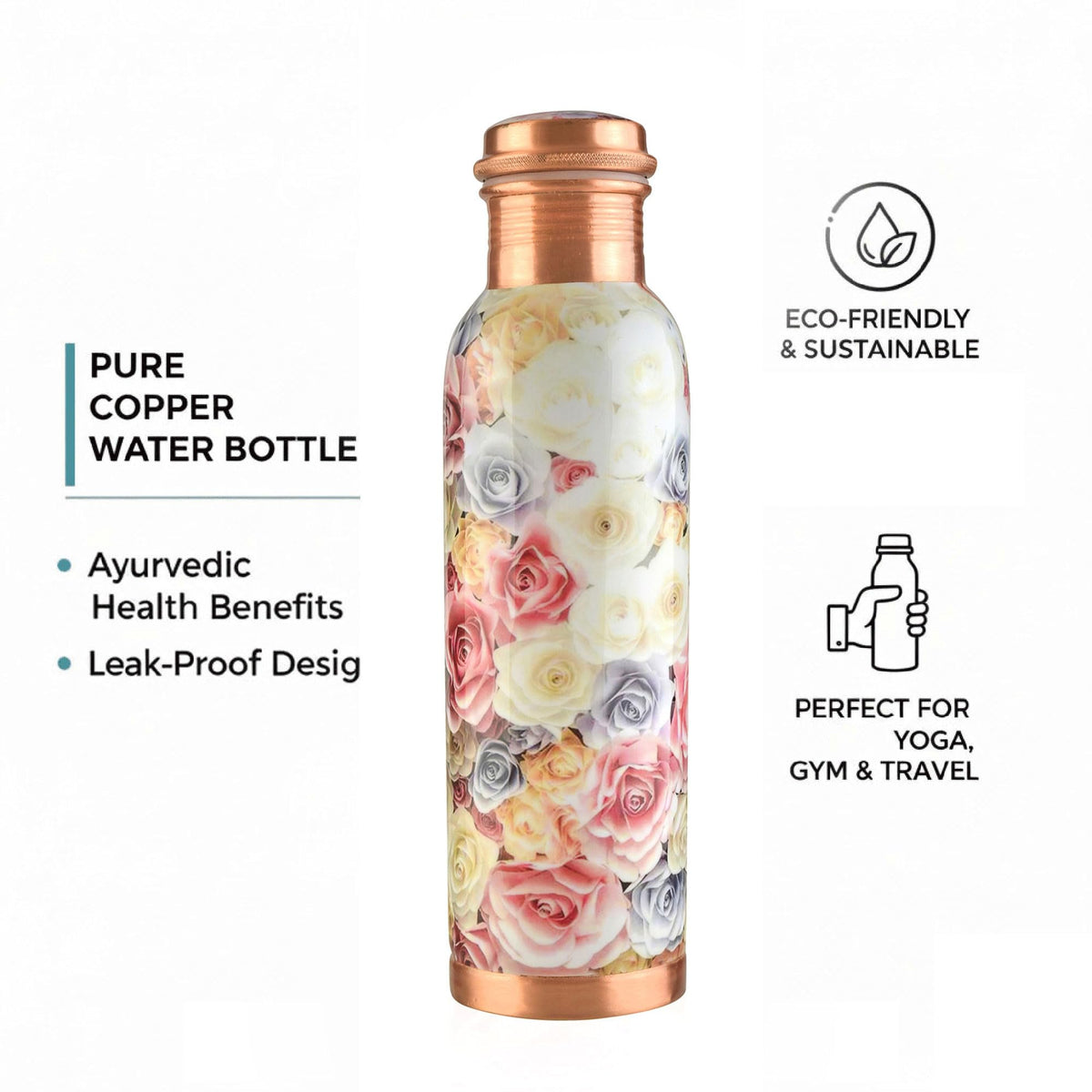 Pure Printed Copper Water Bottle (950 ml / Design 33)