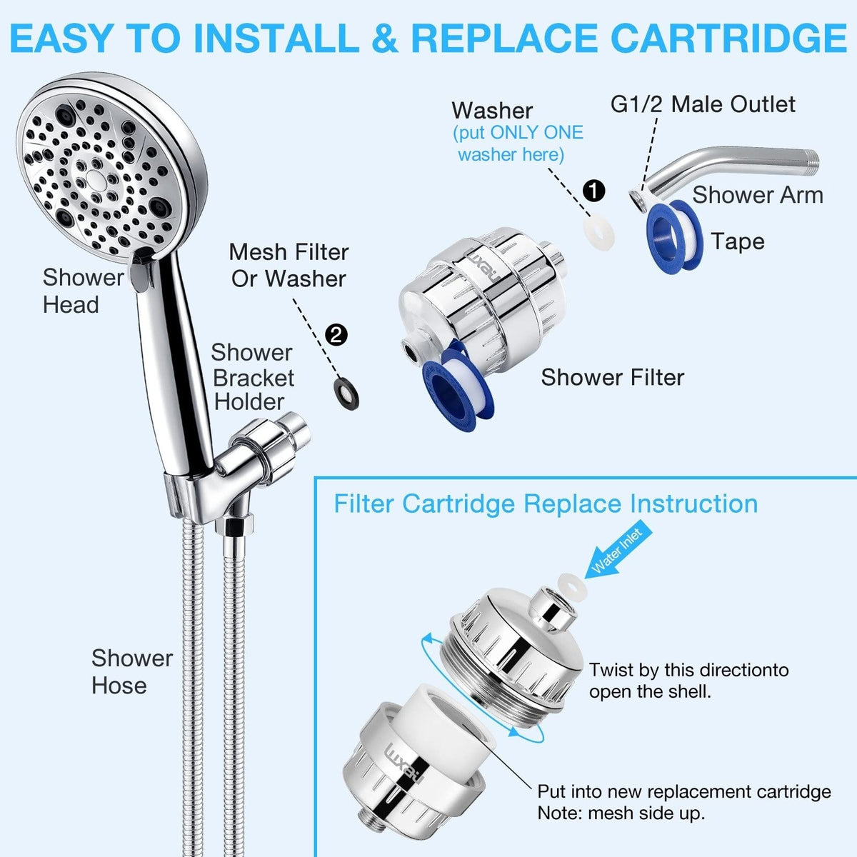 Heavy Duty Daily Revitalize Shower Filter w (Chrome X 2 HD Cartridge)