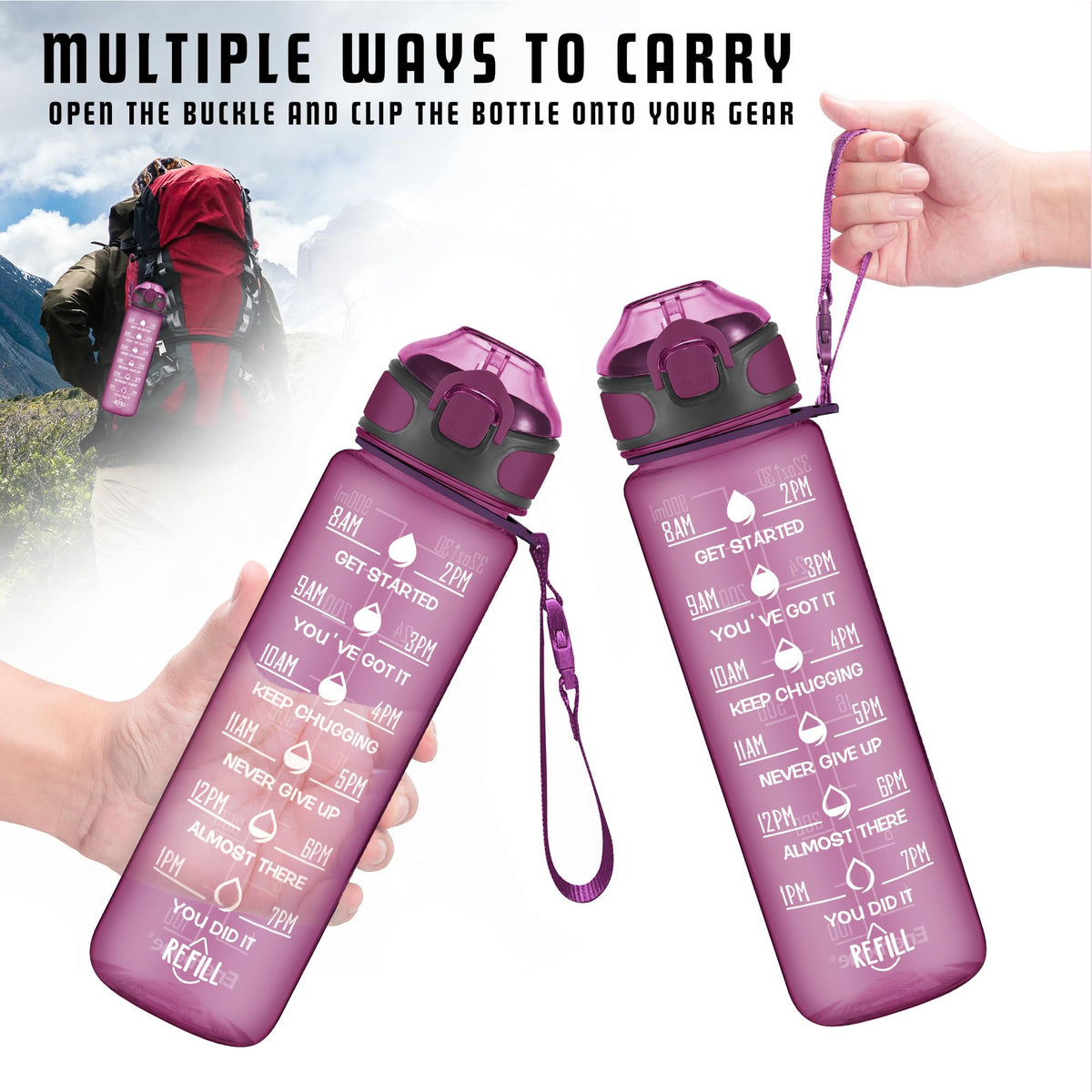 32 oz Water Bottle with Times to Drink and Straw (Taro)
