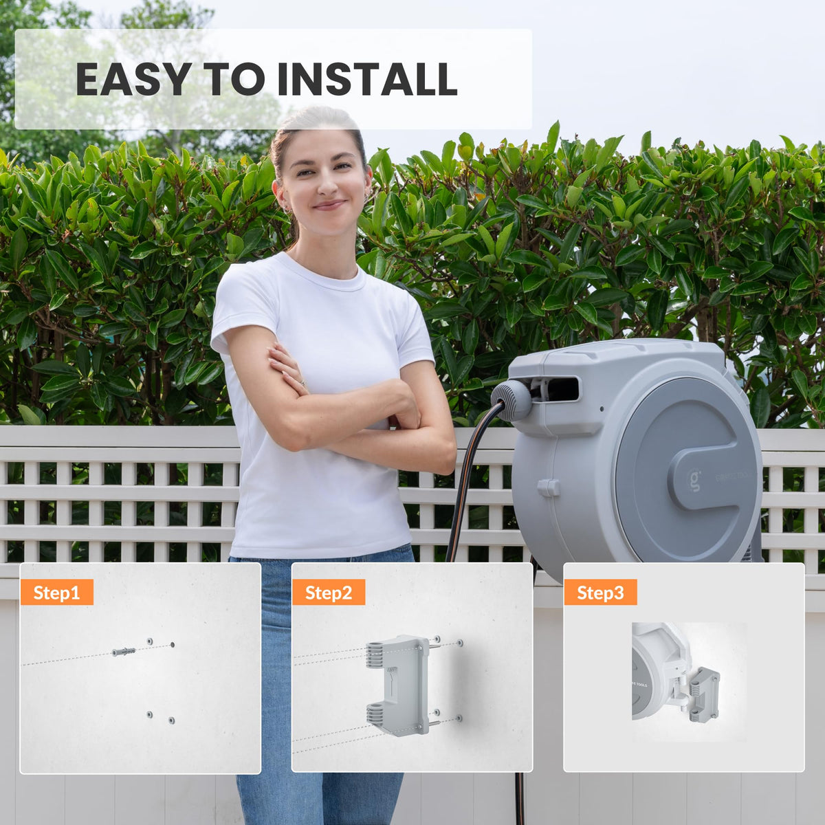 Retractable Garden Hose Reel 5 (Light Grey / 5/8'' 90FT)