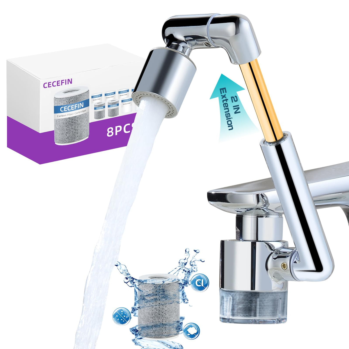 1440° Sink Water Filter Faucet Extender 3.0 (D- Silver3- Telescopic Filtered Swivel Aerator)