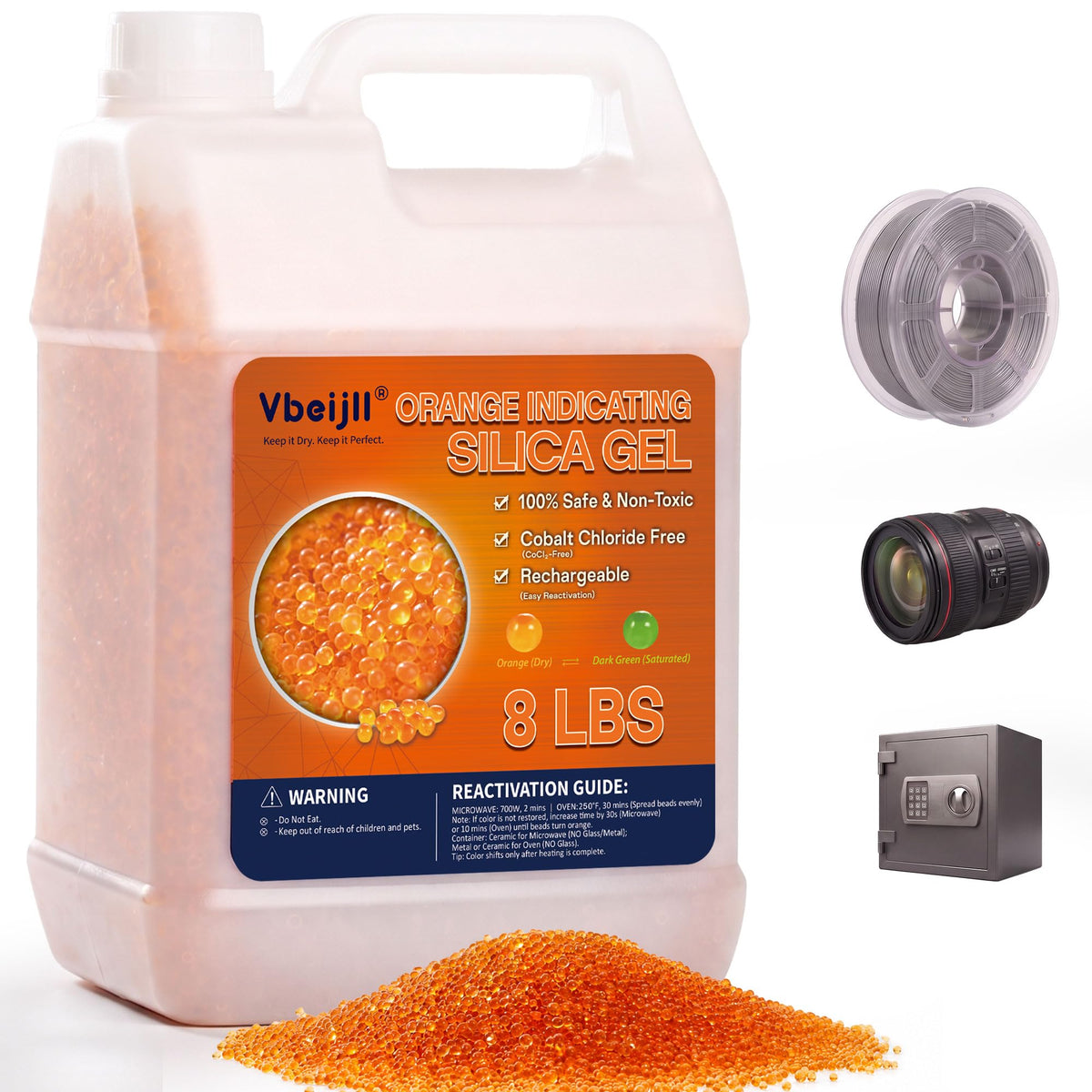 8 LBS) Orange Indicating Silica Gel Desiccant Beads (8 LBS)