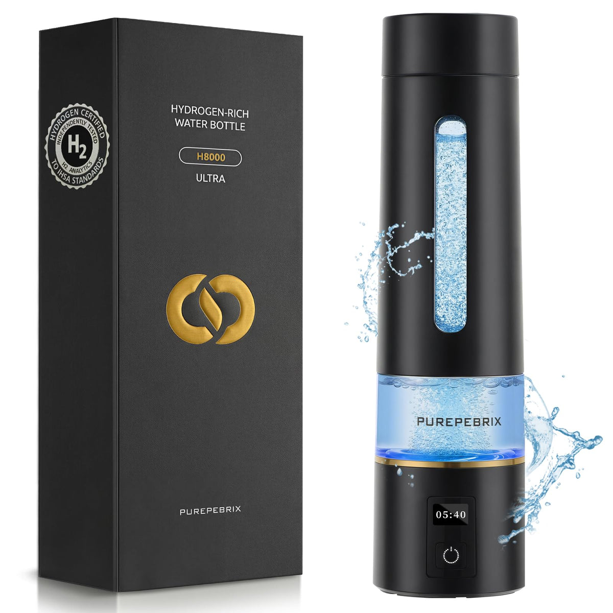 Hydrogen Water Bottle Generator (Black / 10 Oz)
