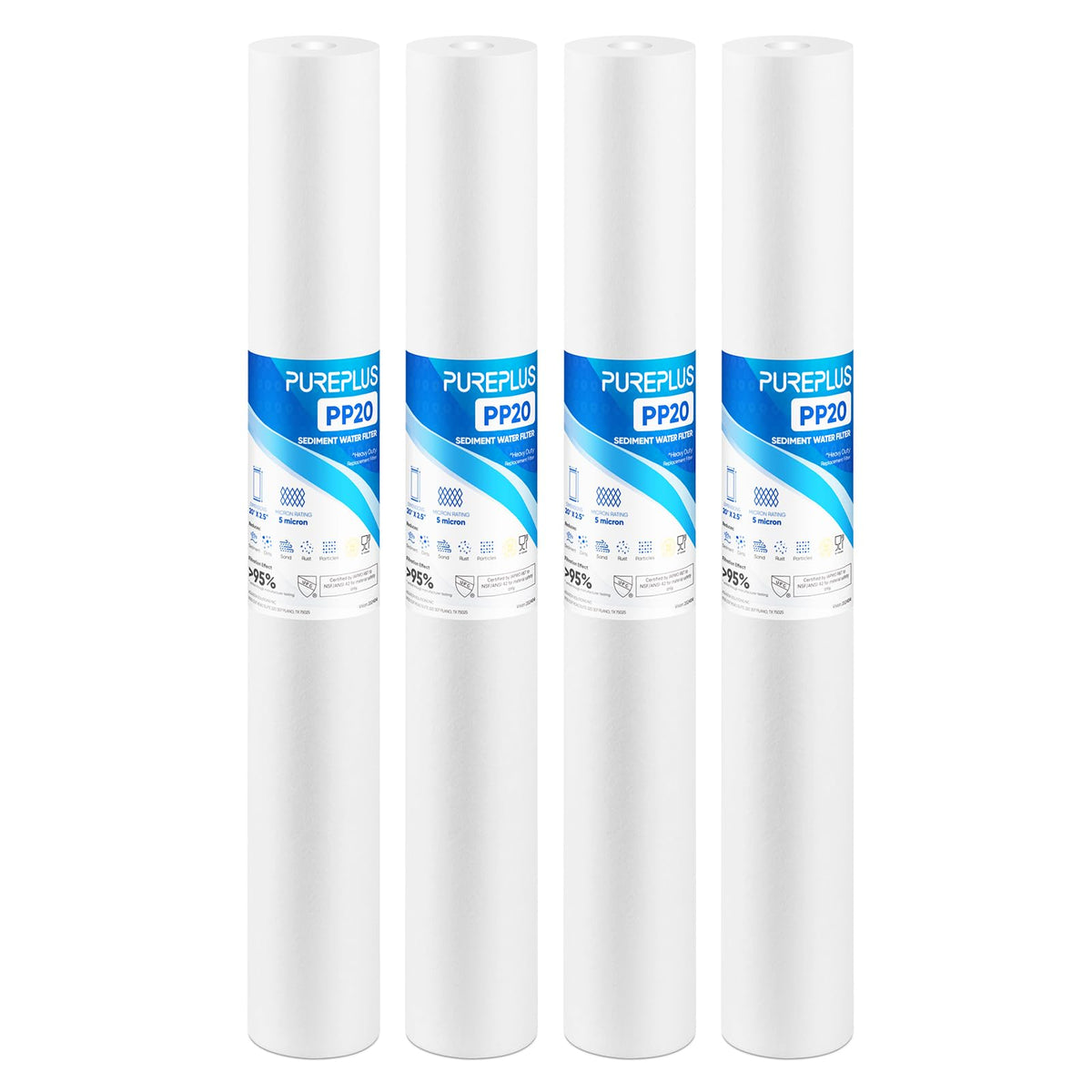 5 Micron 20"x2.5" Whole House Sediment Water Filter PP20 4 Pack (4 Count (Pack of 1))