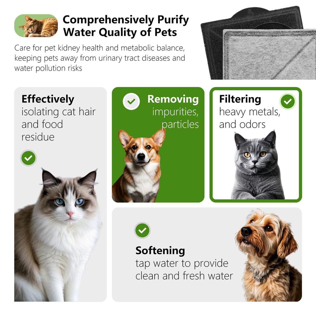 Cat Water Fountain Filter Compatible with Petsafe Premier (Black / 6 PACK)