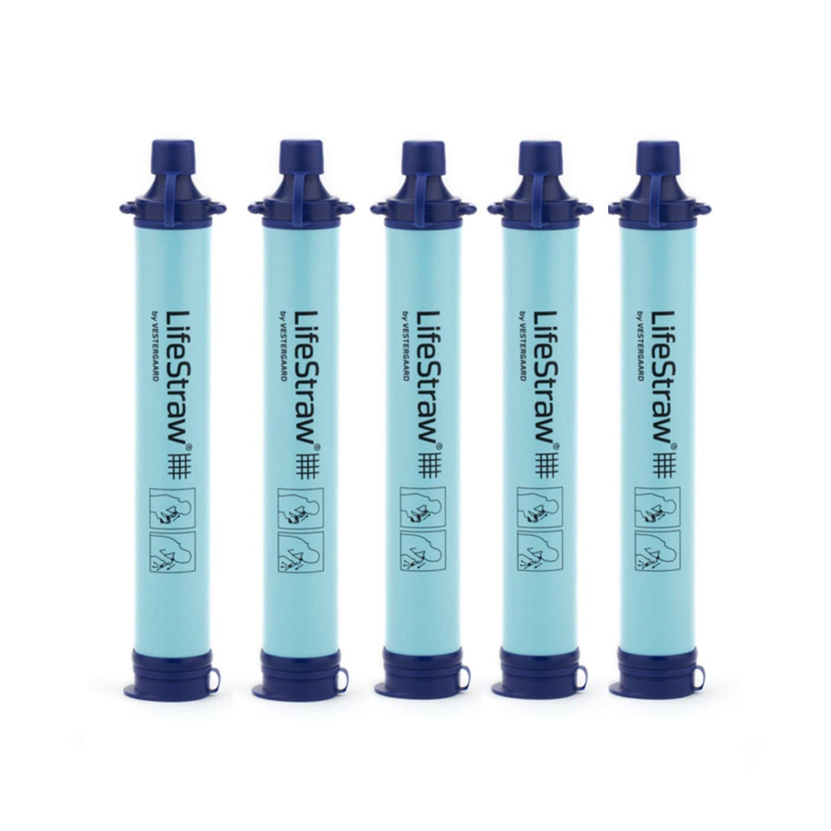 Personal Water Filter for Hiking (Blue / 5 Pack)