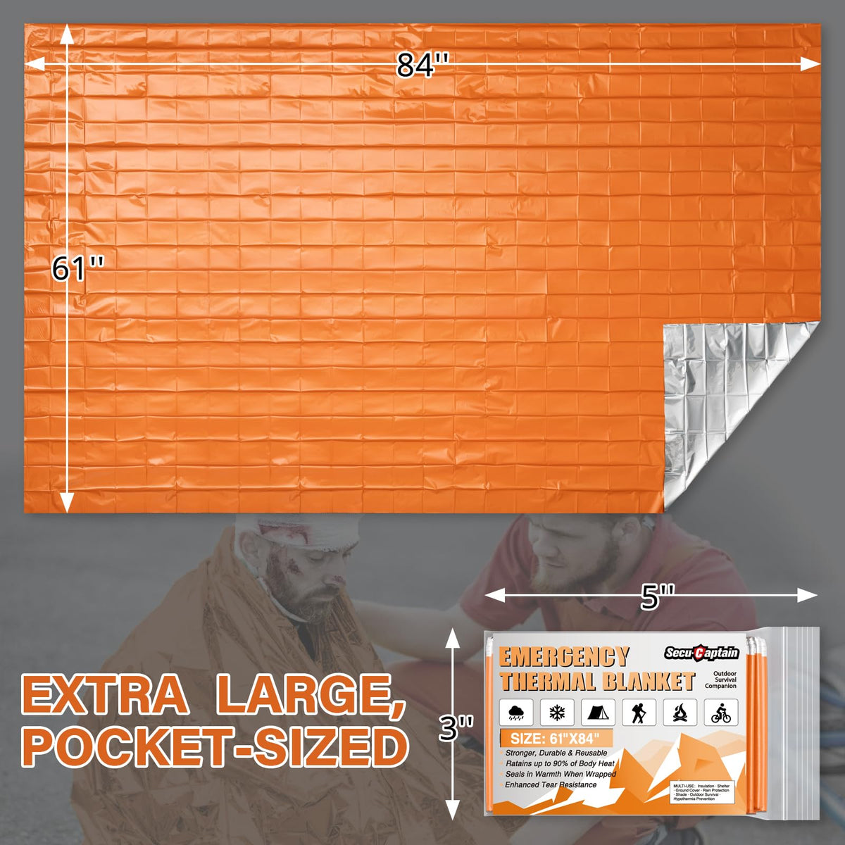 Survival Emergency Thermal Blankets (Orange / 4 Pack)