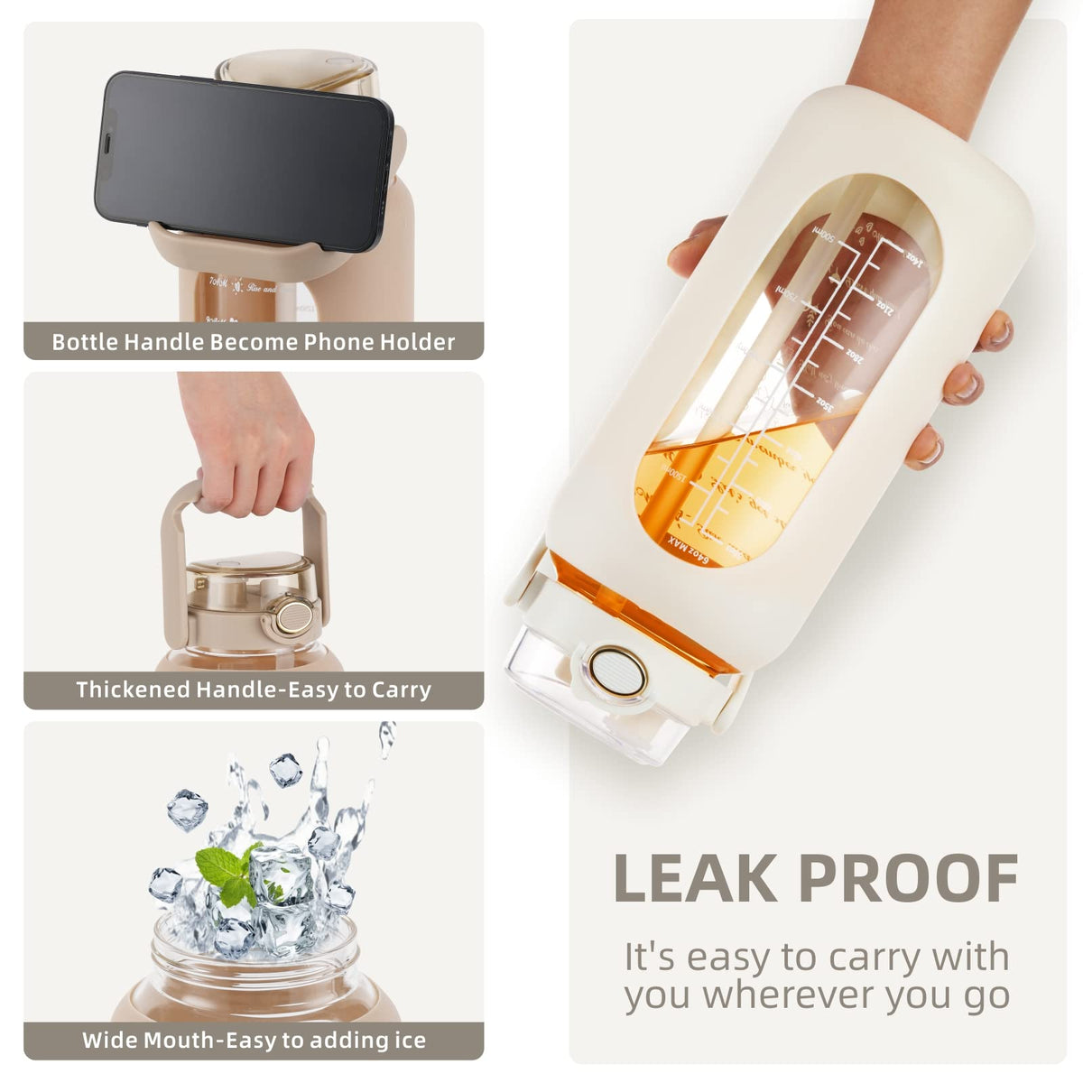 42 oz Glass Water Bottle with 2 (White)